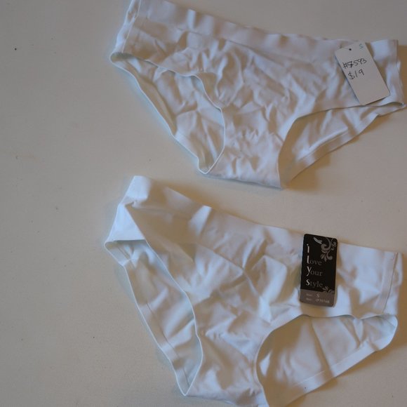 NWT WOMENS 2PC I LOVE YOUR STYLE WHITE BIKINI BRIEF PANTIES SZ S - Picture 2 of 5
